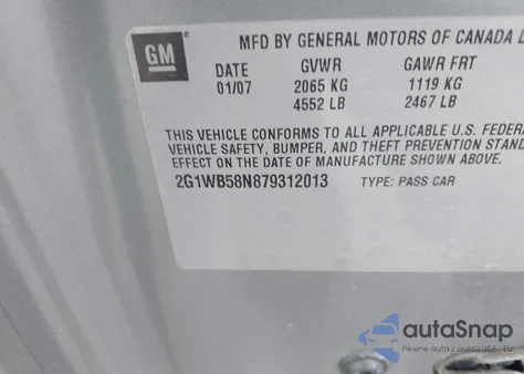 2007 Chevrolet Impala Ls из США, поврежденный, VIN 2G1WB58N879312013